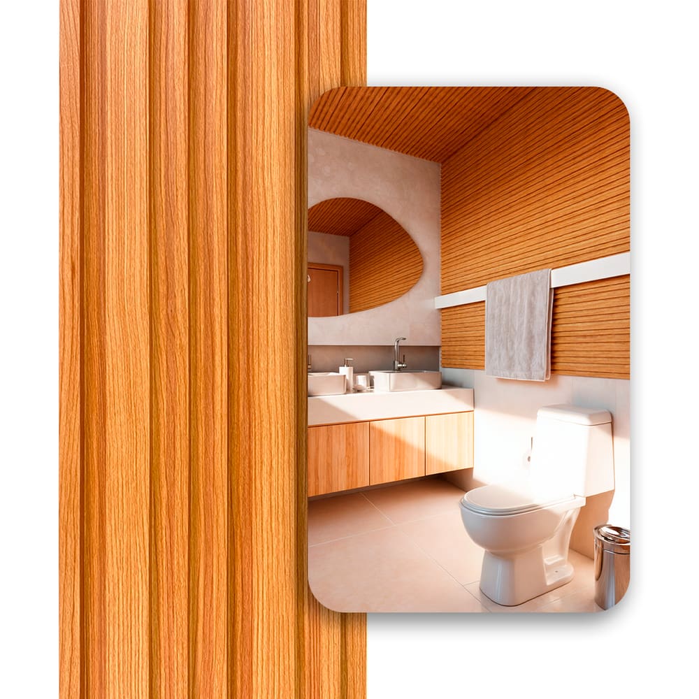 Painel Ripado Cor: Freijó de uso Interno em WPC Double 2,90m x 18cm