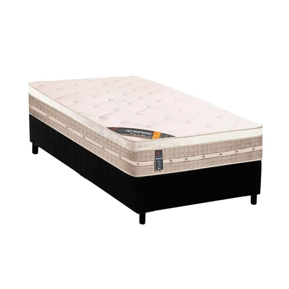Cama Box Solteiro: Colchão Molas Castor Tecnopedic Premium + Base Crc Suede Black(88X188)