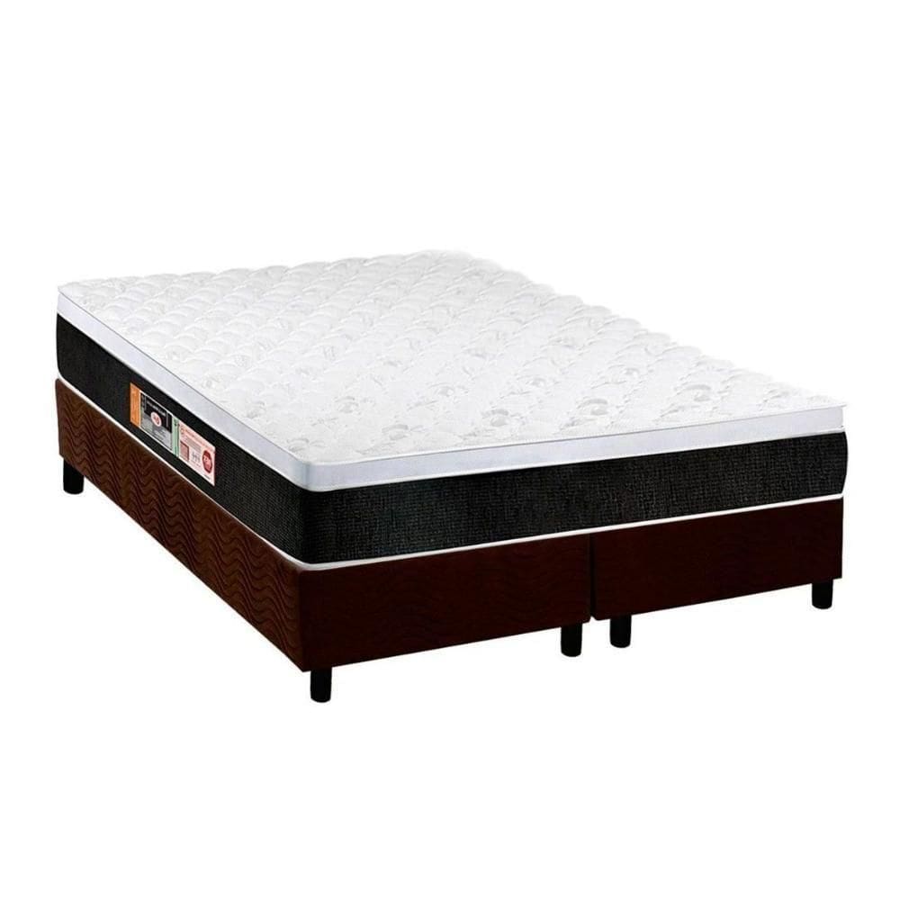 Cama Box Queen: Colchão Espuma Castor D45 Black E White + Base Crc Suede Brown(158X198)