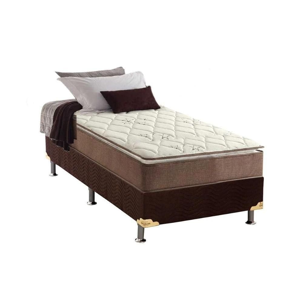 Cama Box Solteiro: Colchão Ortopédico Anjos D28/Ag65 Star + Base Crc Suede Brown(88X188)
