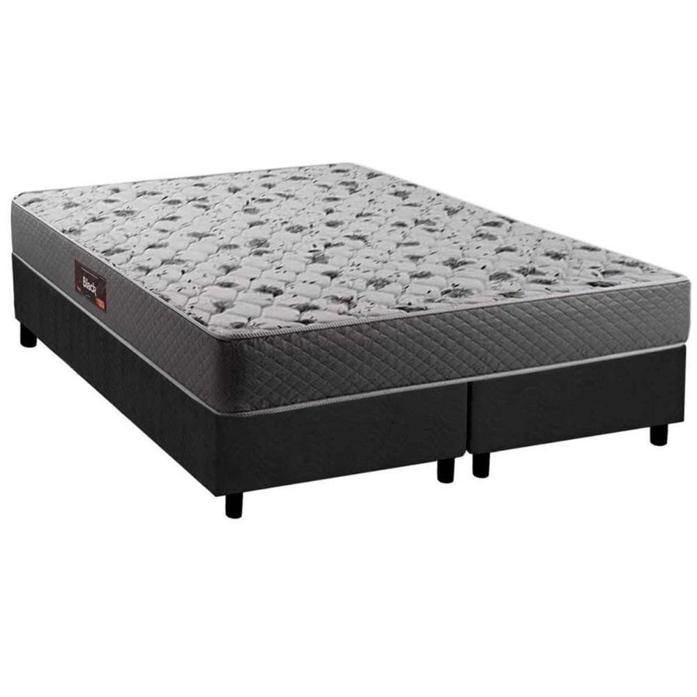 Cama Box Queen: Colchão Anatômico Herval D28/Ag65 Black + Base Crc Suede Gray(158X198)
