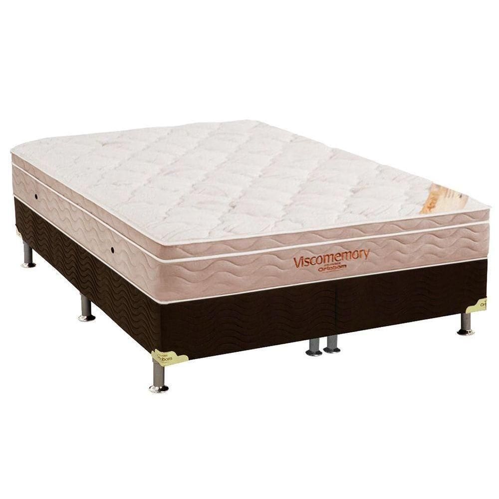 Cama Box Queen: Colchão Espuma Ortobom Viscomemory + Base Crc Suede Brown(158X198)