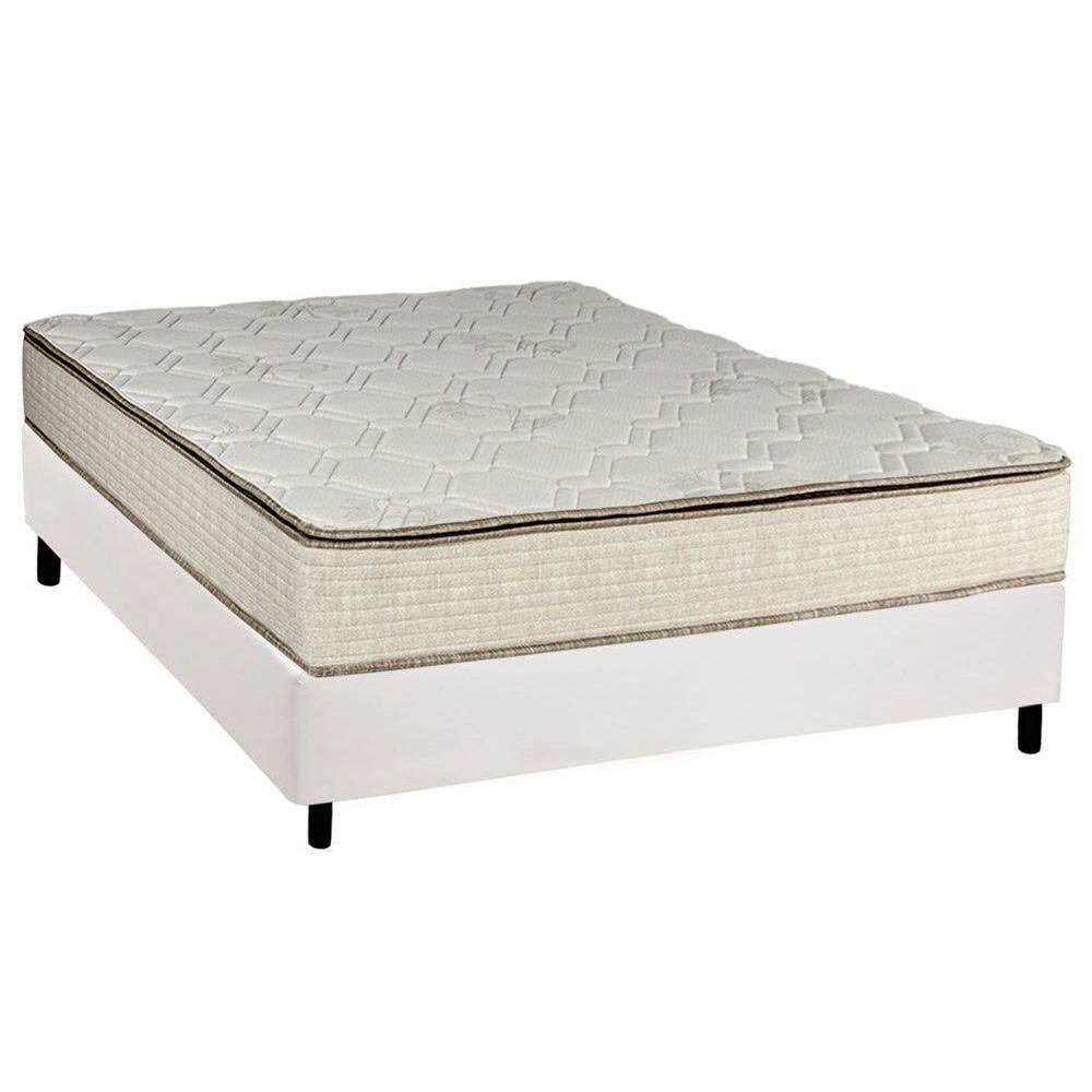 Cama Box Casal: Colchão Molas Luckspuma Bonnel Montreal Spring + Base Crc Courano Branco(138X188)