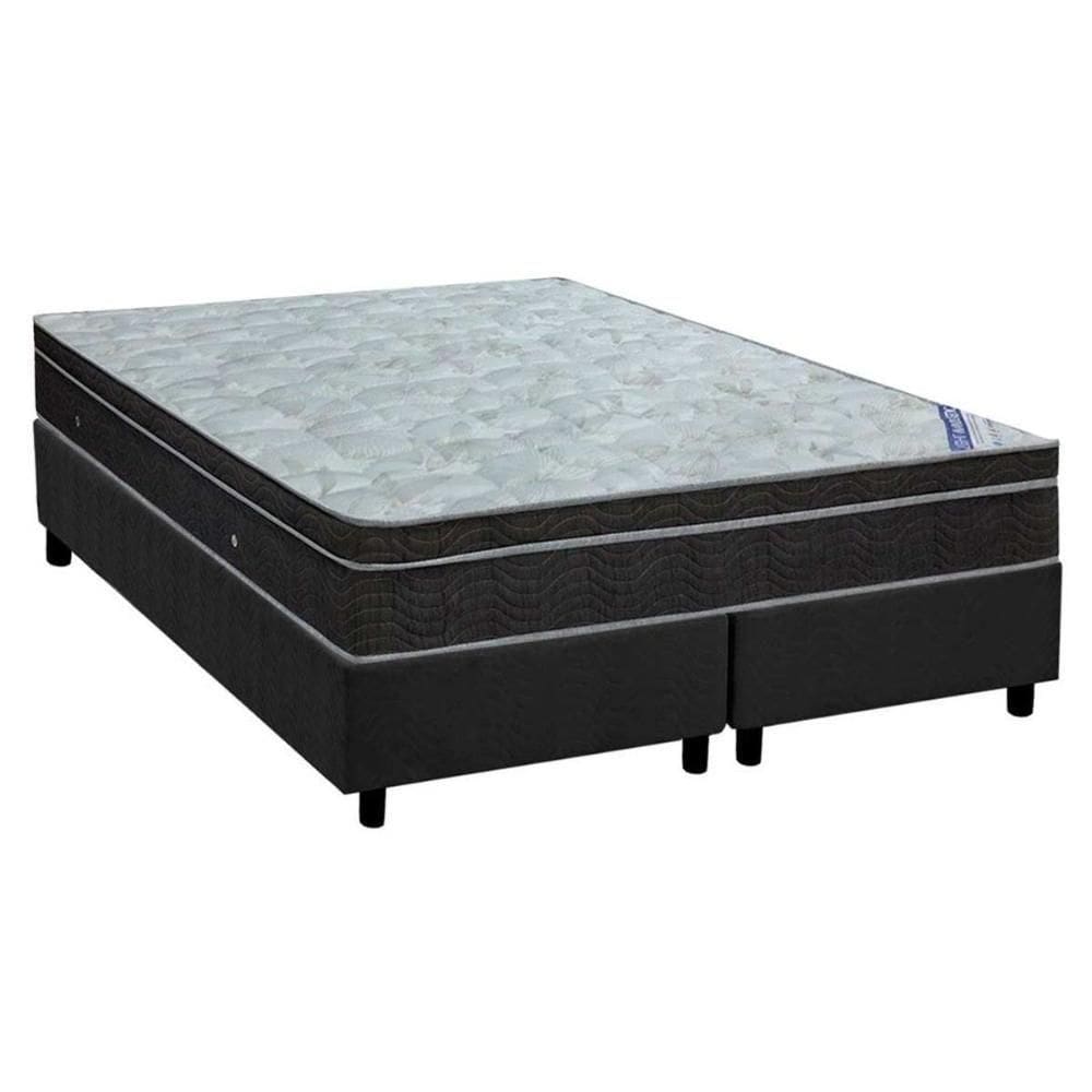 Cama Box Queen: Colchão Molas Ortobom Nanolastic Light Selado + Base Crc Suede Cinza(158X198)