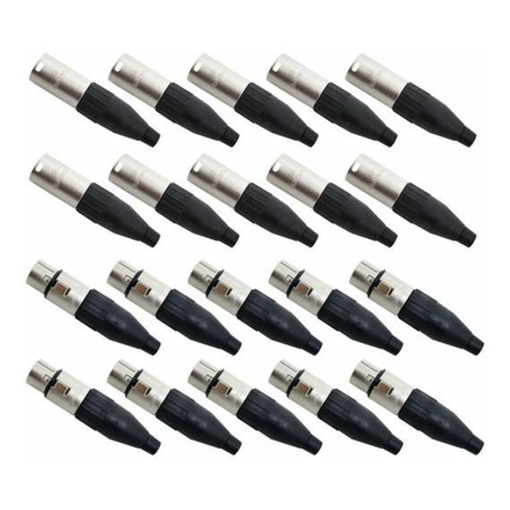 Kit 20 Conector Xlr Canon Macho E Femea Niquelado Sa2X