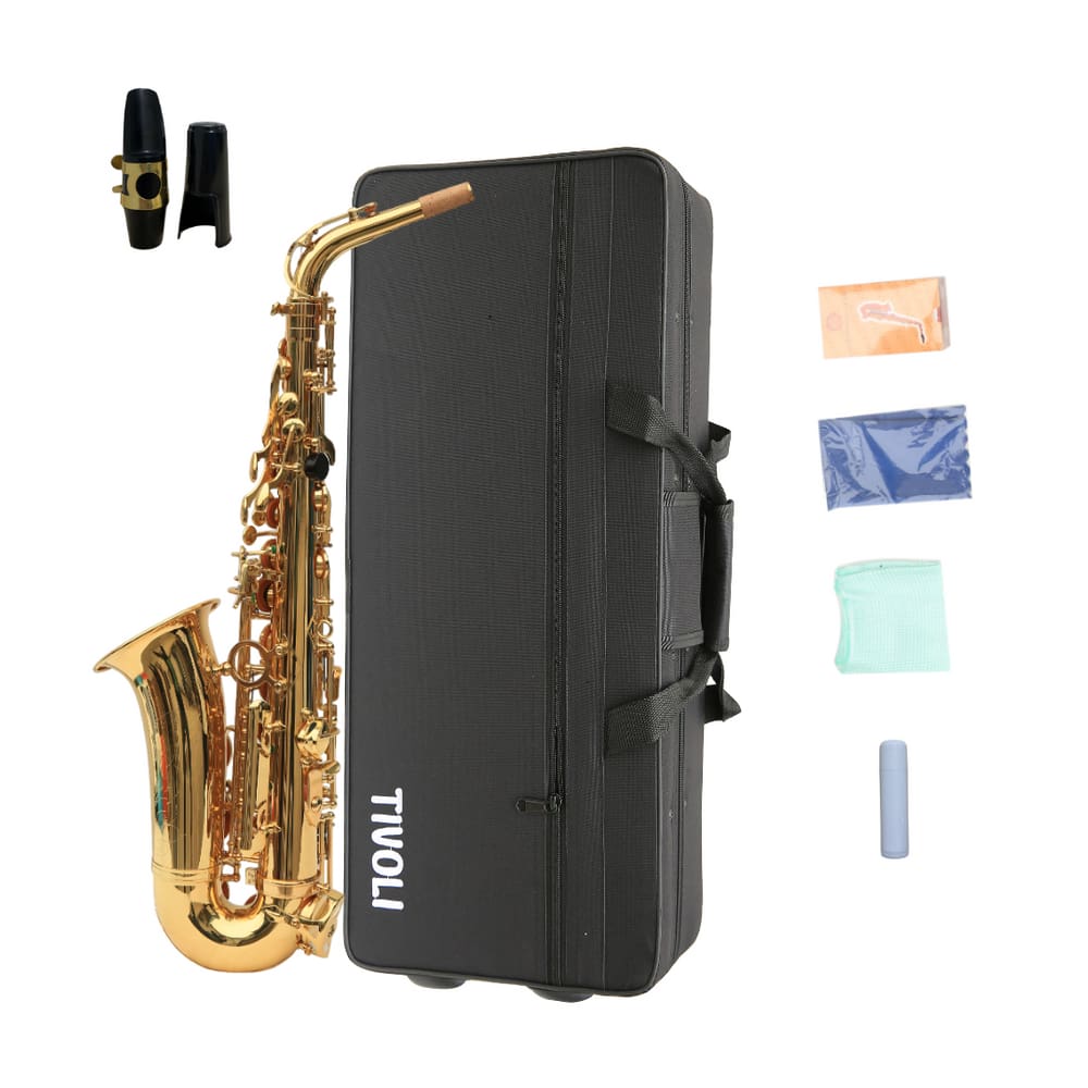 Kit Saxofone Alto Eb Laqueado Estojo Case Luxo Acessórios