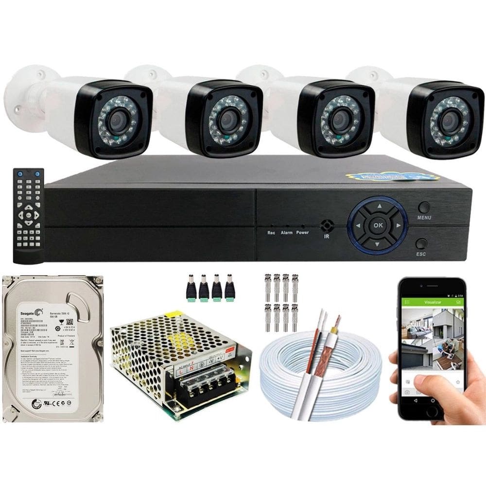 Kit Cftv 4 Câmeras Segurança 2mp 1080p 20m Dvr Full Hd 4 Ch - B01