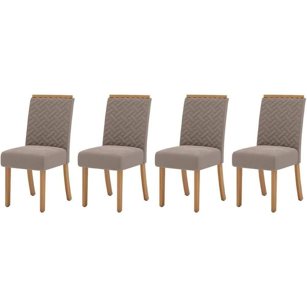 Cadeira Sala De Jantar Malu Kit 4 Un Nature marrom Amêndoa