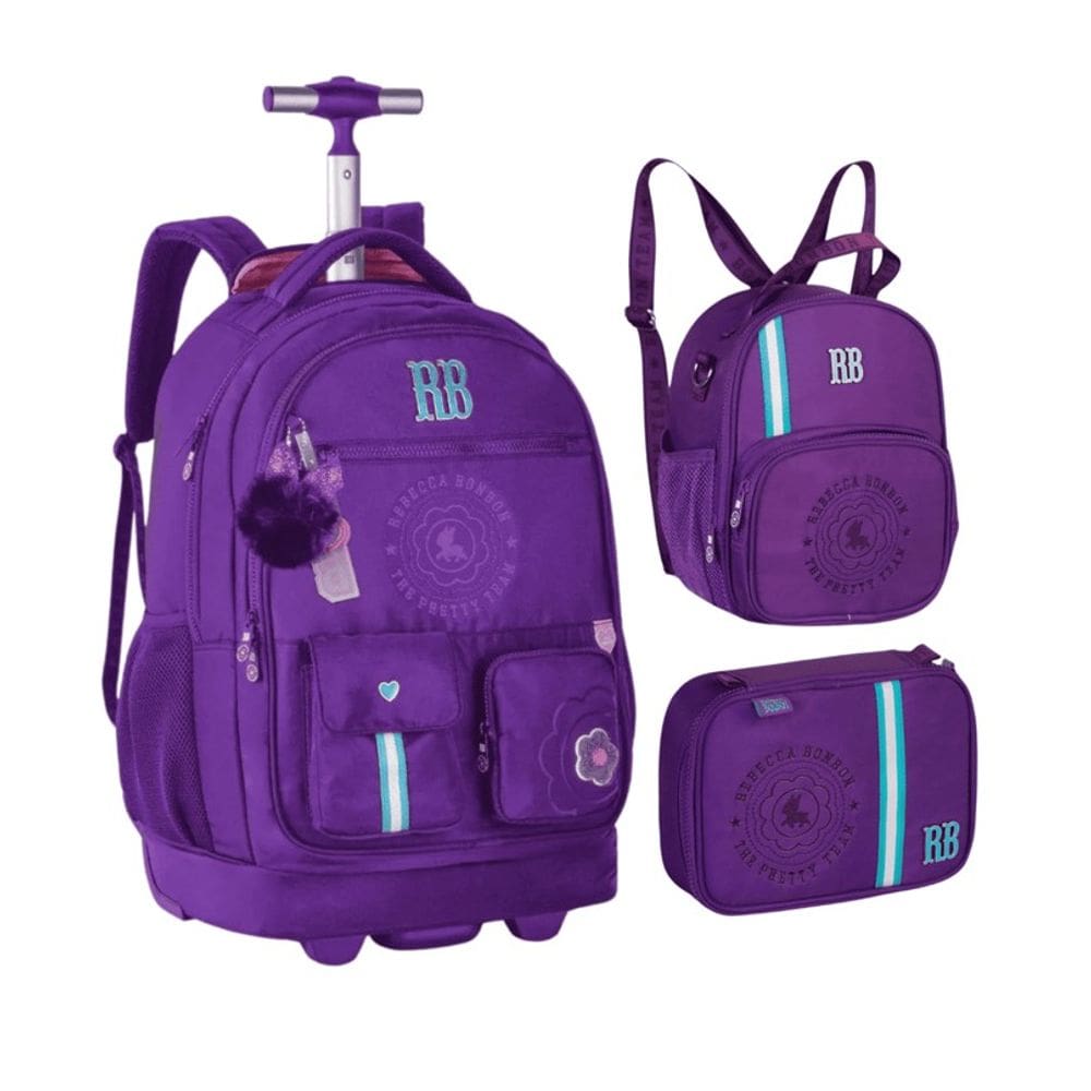 Kit Mochila de Carrinho Rebbeca Bonbon College Lancheira e Estojo RB24544