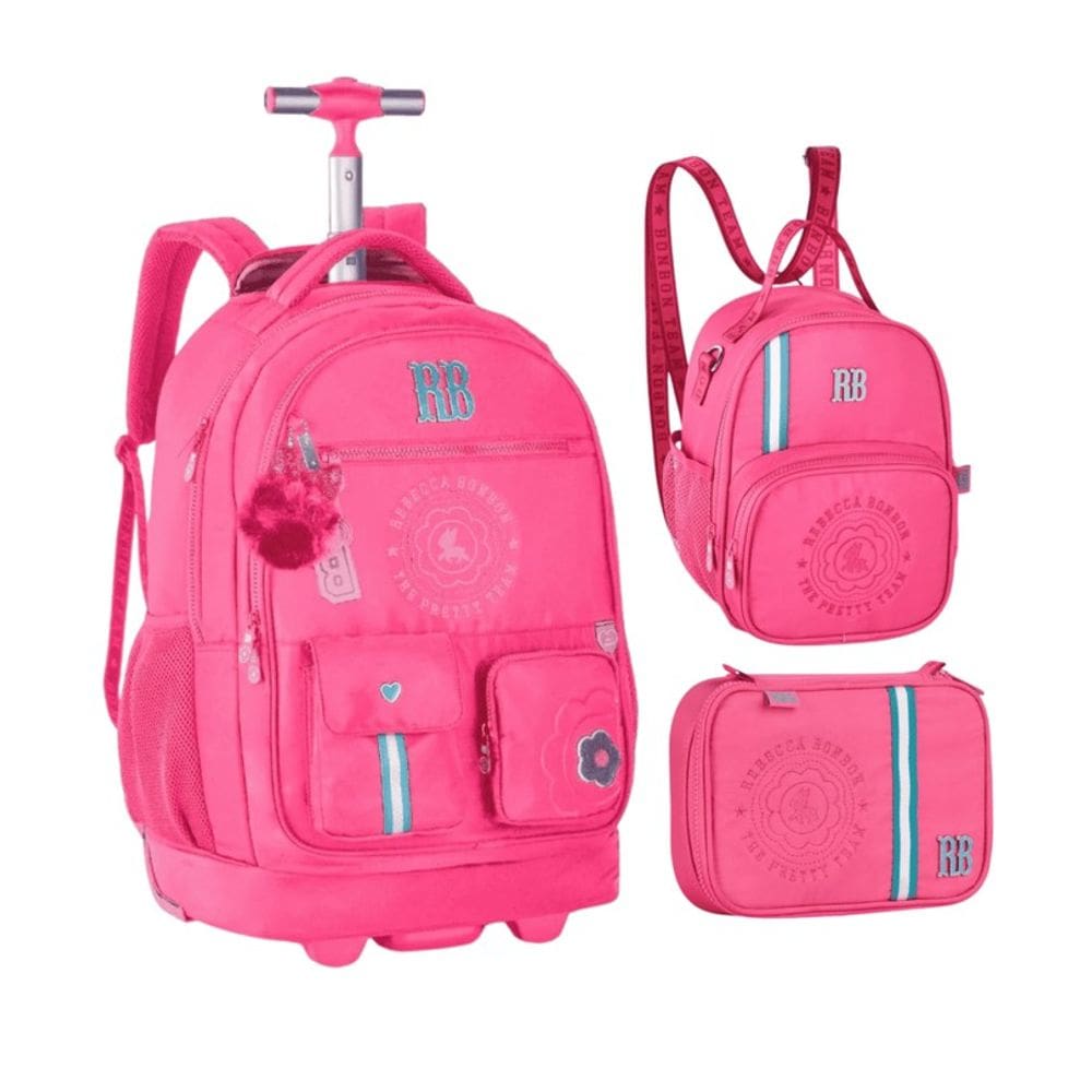 Kit Mochila de Carrinho Rebbeca Bonbon College Lancheira e Estojo RB24544