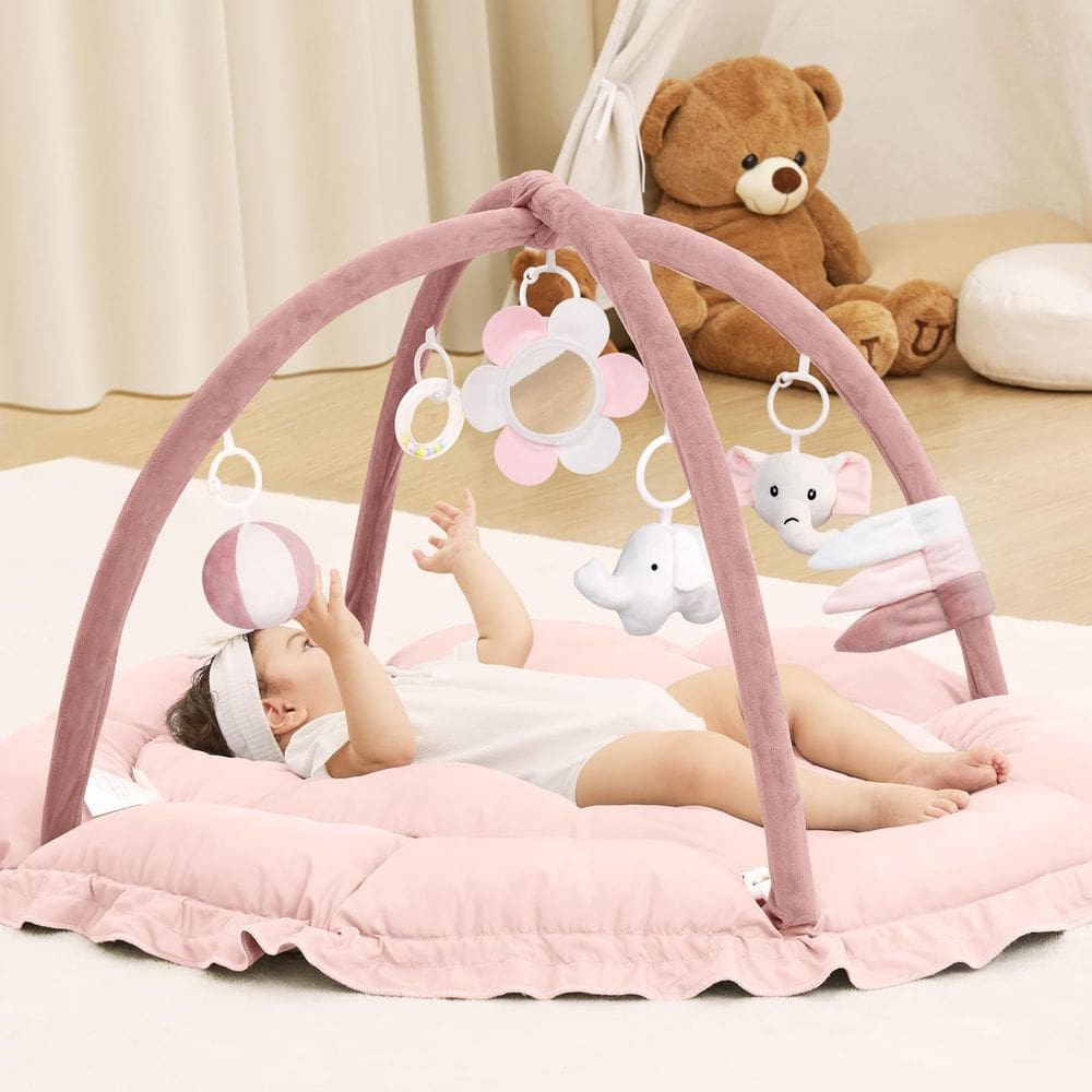 Tapete de ginástica Baby Play ANGELBLISS 5 em 1 reversível com 5 brinquedos roxo