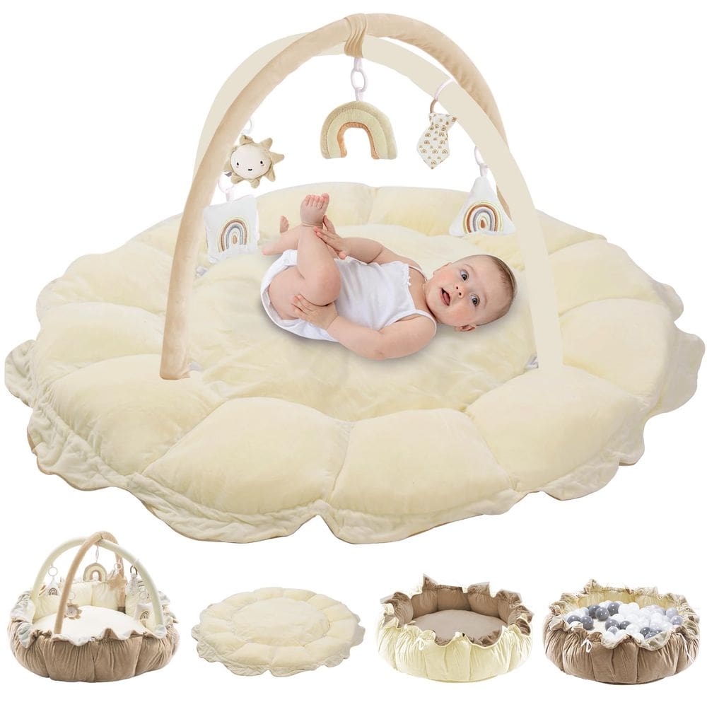 Tapete conversível Baby Play Gym HAN-MM com 6 brinquedos Tummy Time Mat