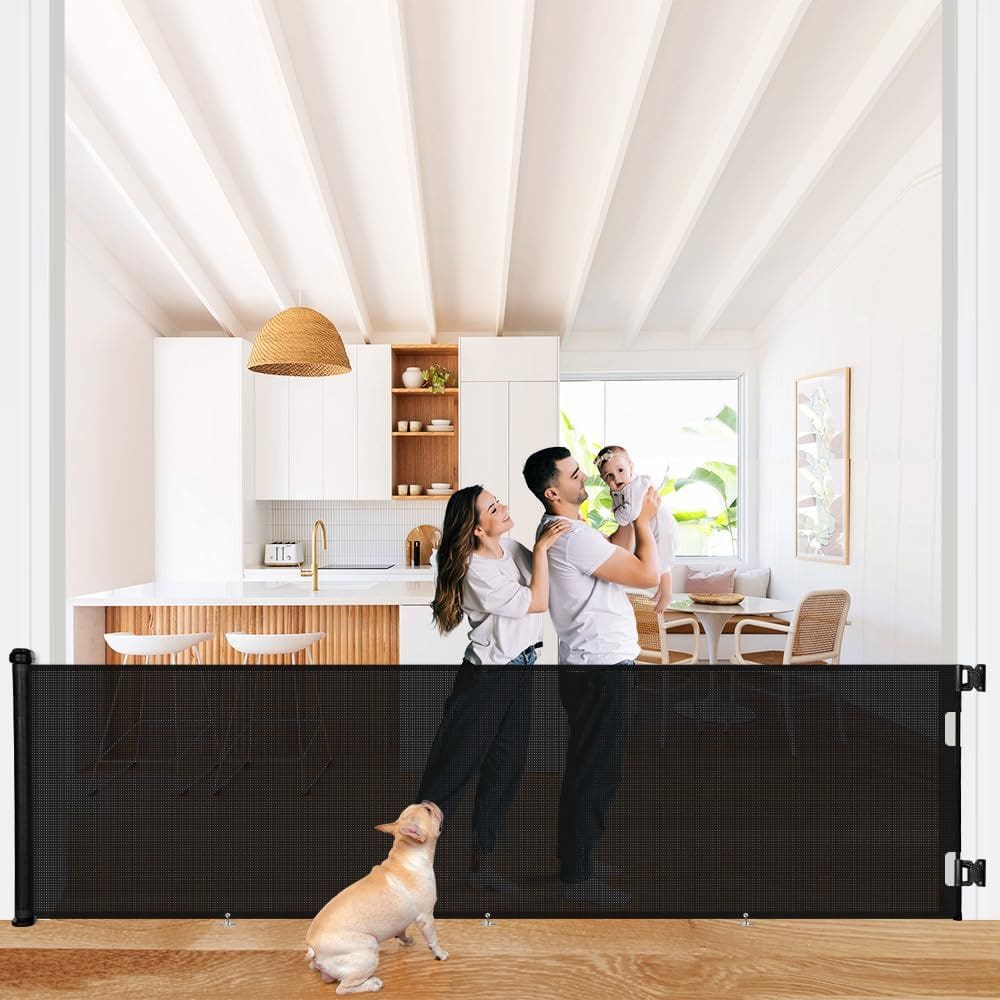 Portão retrátil para bebês COMOMY 118 cm extra largo para ambientes internos/externos