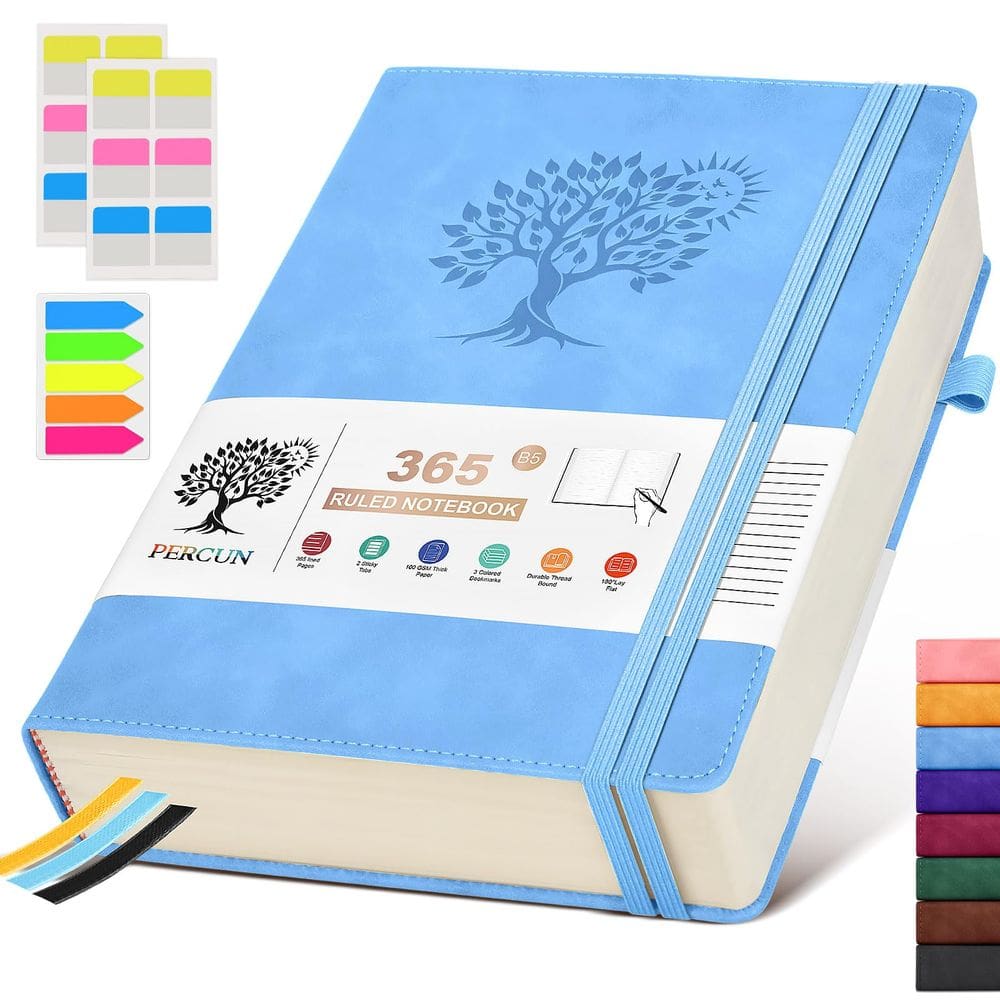 Caderno de jornal PERCUN B5 forrado com capa de couro de 365 páginas