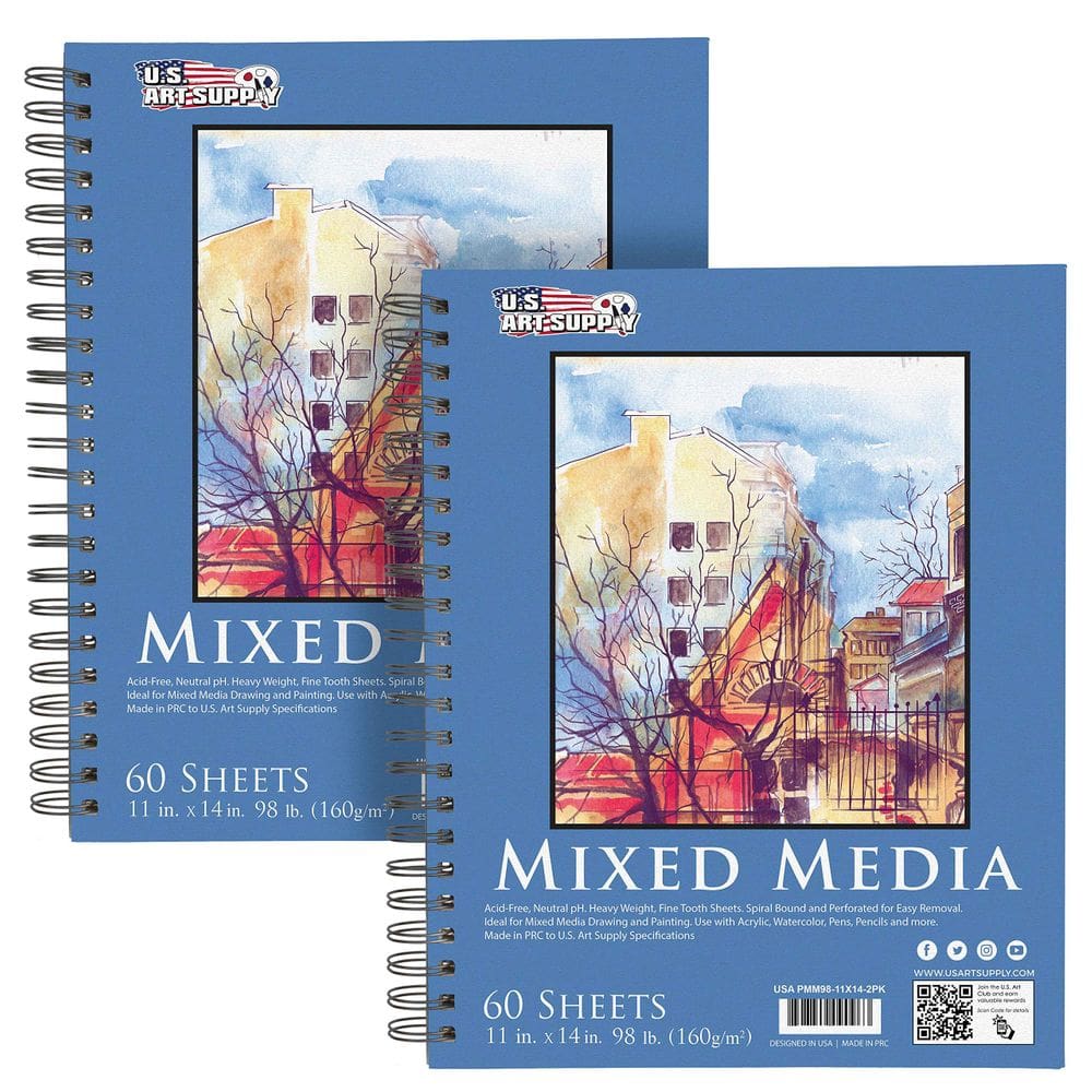 Mixed Media Paper Pad Sketchbook U.S. Art Supply 11x14, pacote com 2