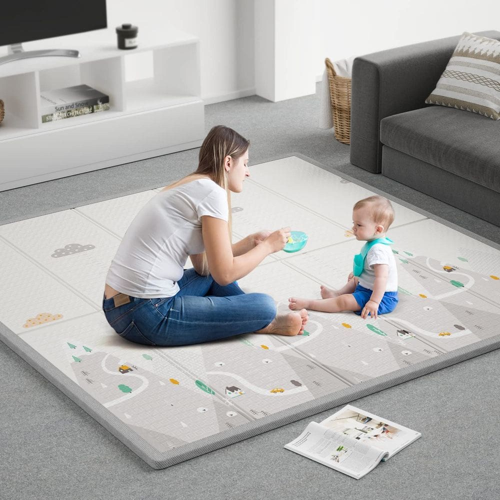 Tapete de brincar para bebês ZEEBABA dobrável reversível à prova d`água 150x150cm