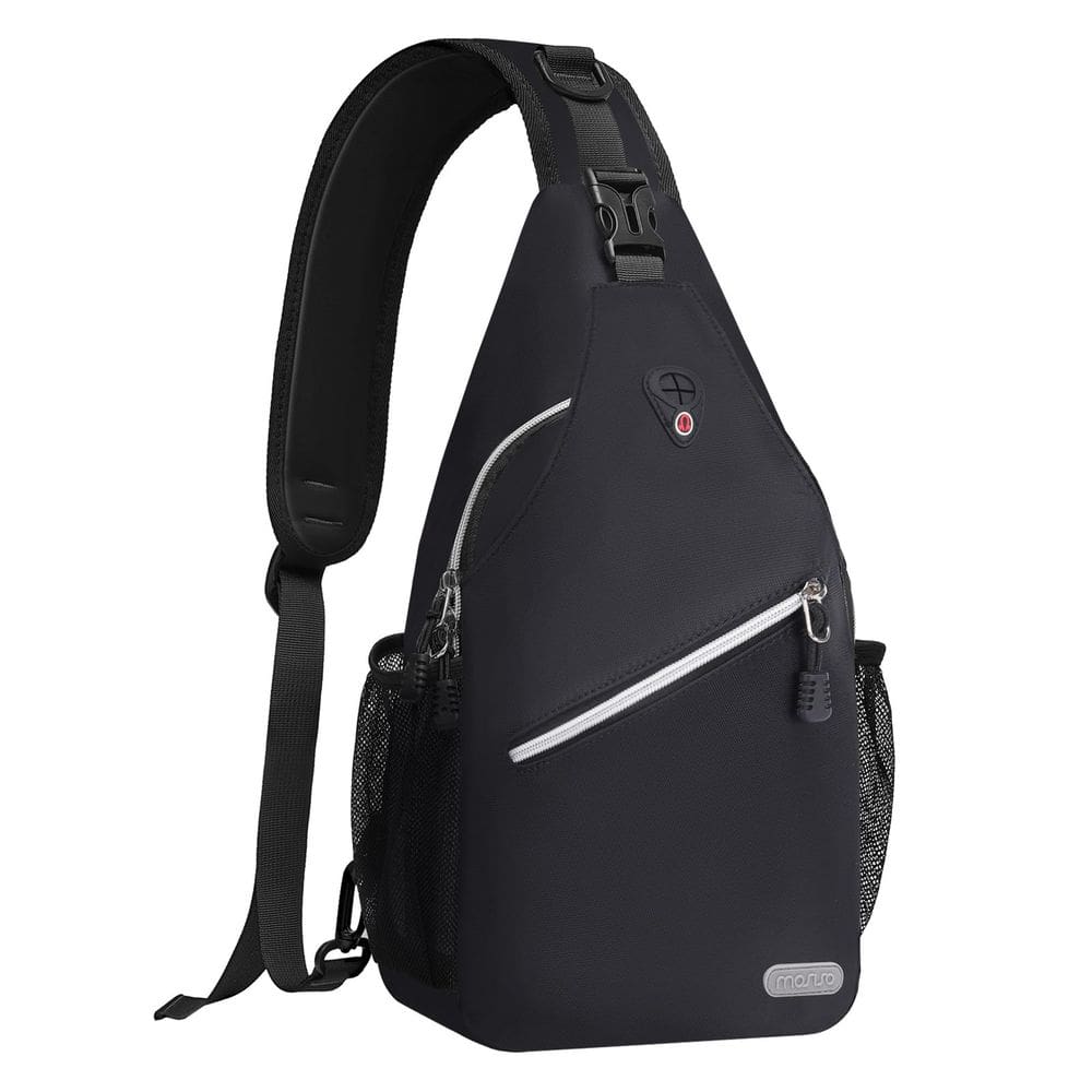 Mochila Sling MOSISO preta para viagens e caminhadas
