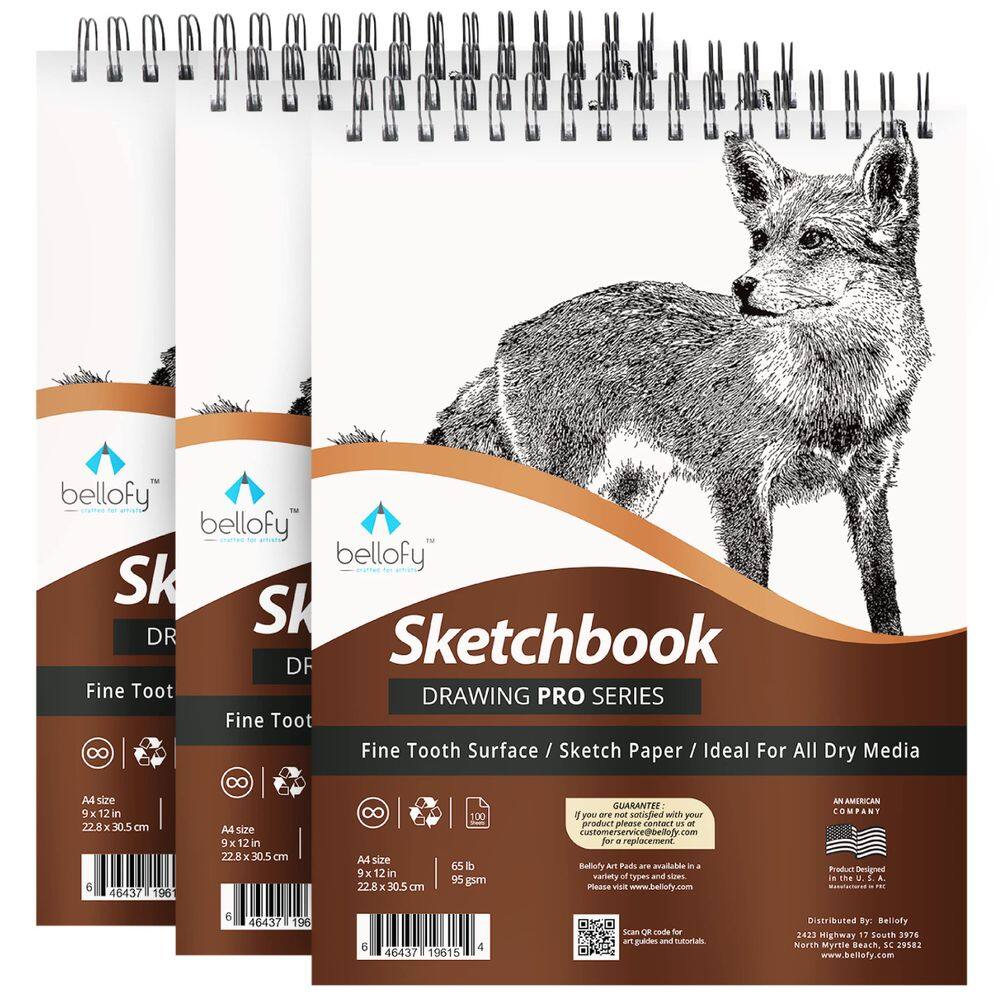 Caderno de esboços Bellofy 3X 9x12in 100 folhas para crianças e artistas