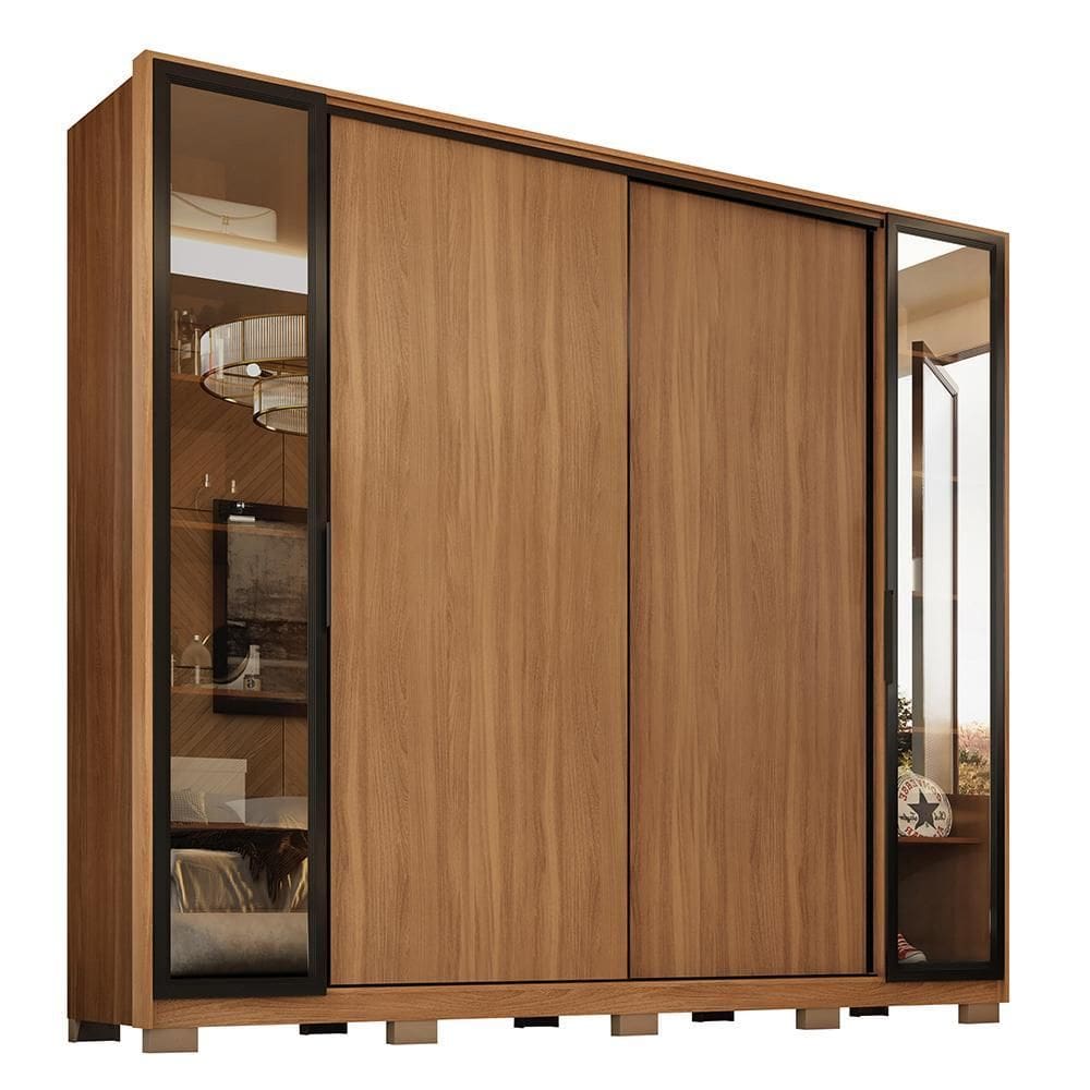 Guarda Roupa Casal Laredo 4 Portas Flex com Vidro Reflecta e Pés - Demartêz