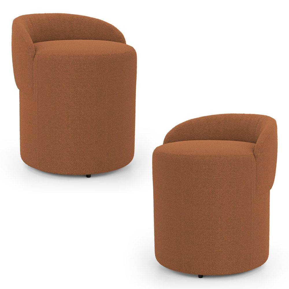 Kit 02 Puffs Banquetas Living Gaia Orgânico com Encosto Baixo Bouclê Terracota - Desk Design