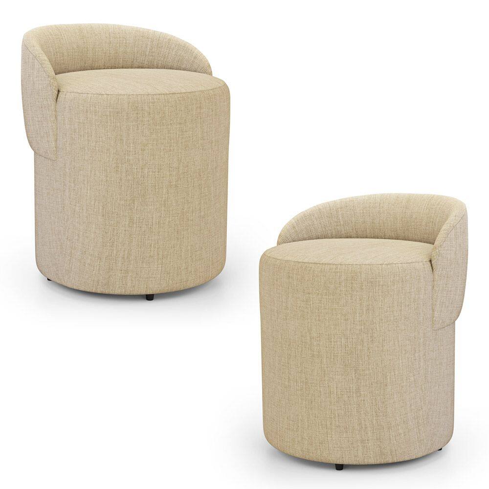 Kit 02 Puffs Banquetas Living Gaia Orgânico com Encosto Baixo Linho Bege - Desk Design