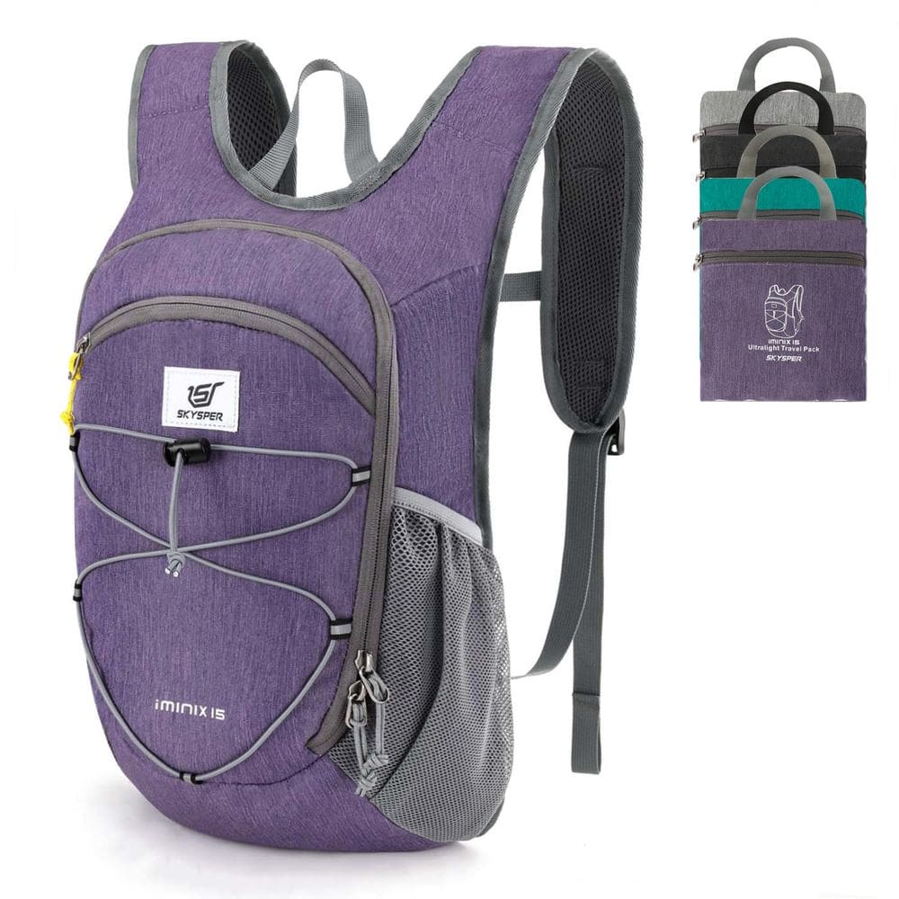 Mochila de caminhada SKYSPER 15L, leve, embalável, roxa