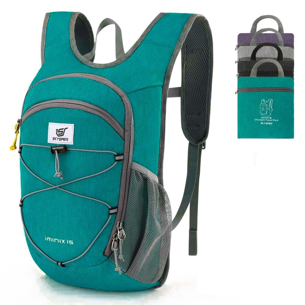 Mochila de caminhada SKYSPER 15L dobrável leve ciano