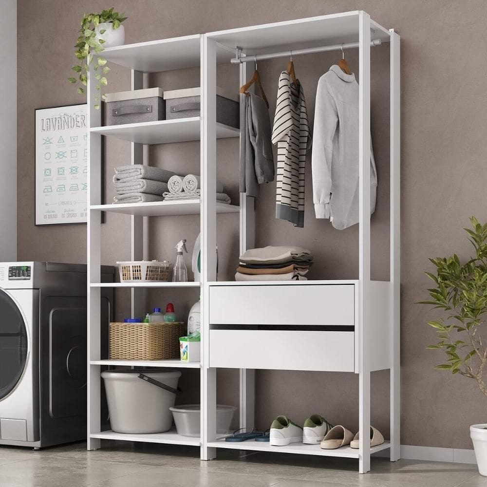 Armário Multiuso De Lavanderia Modulado 135cm 2 Peças Multimóveis Mp5058 Branco