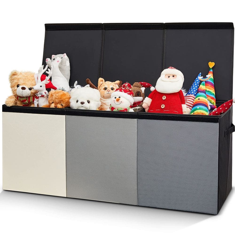 Baú de brinquedo Patelai extra grande dobrável com tampa cinza
