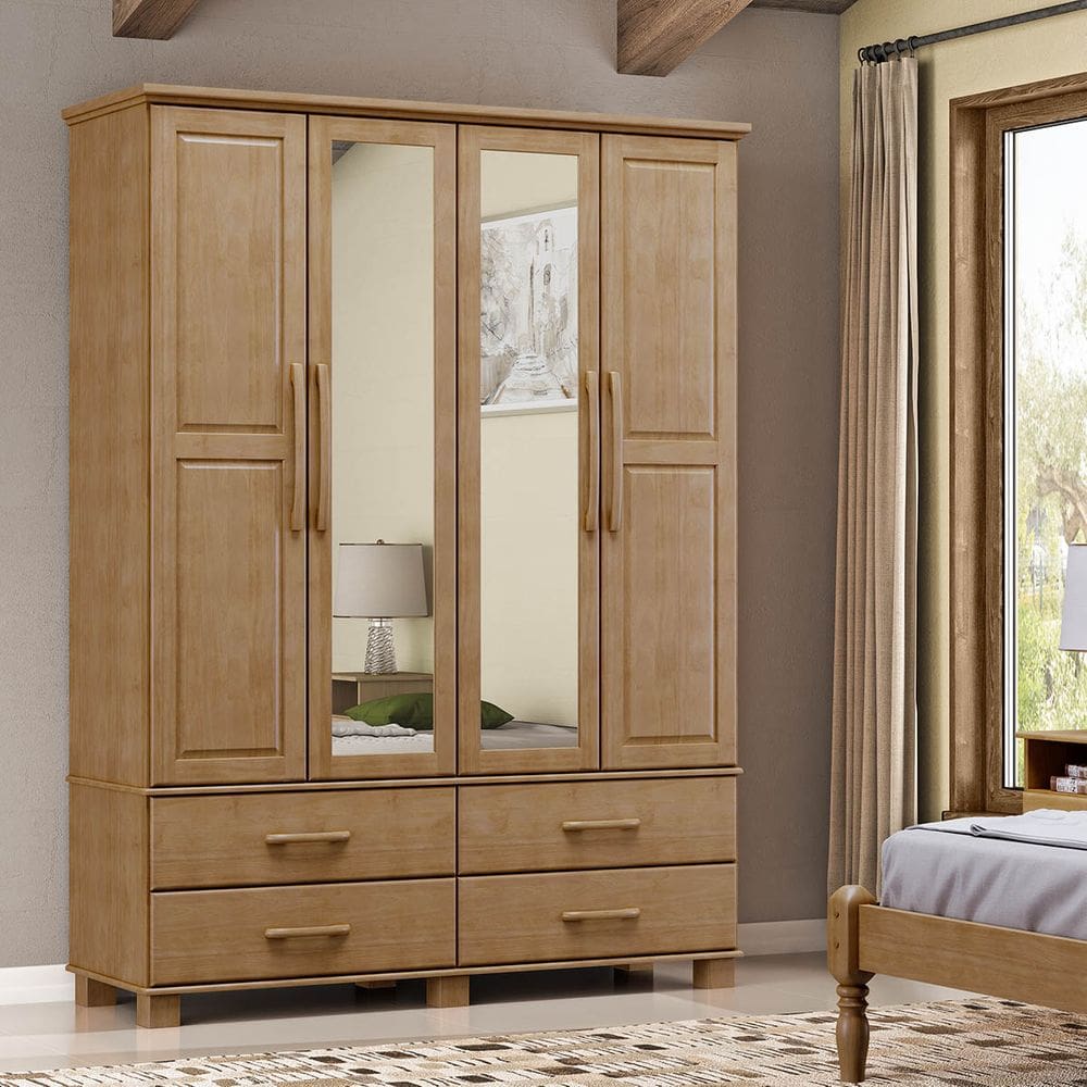 Guarda-Roupa Bipartido 4 Portas 4 Gavetas Ouro Freijó Madeira Pinus - Finestra