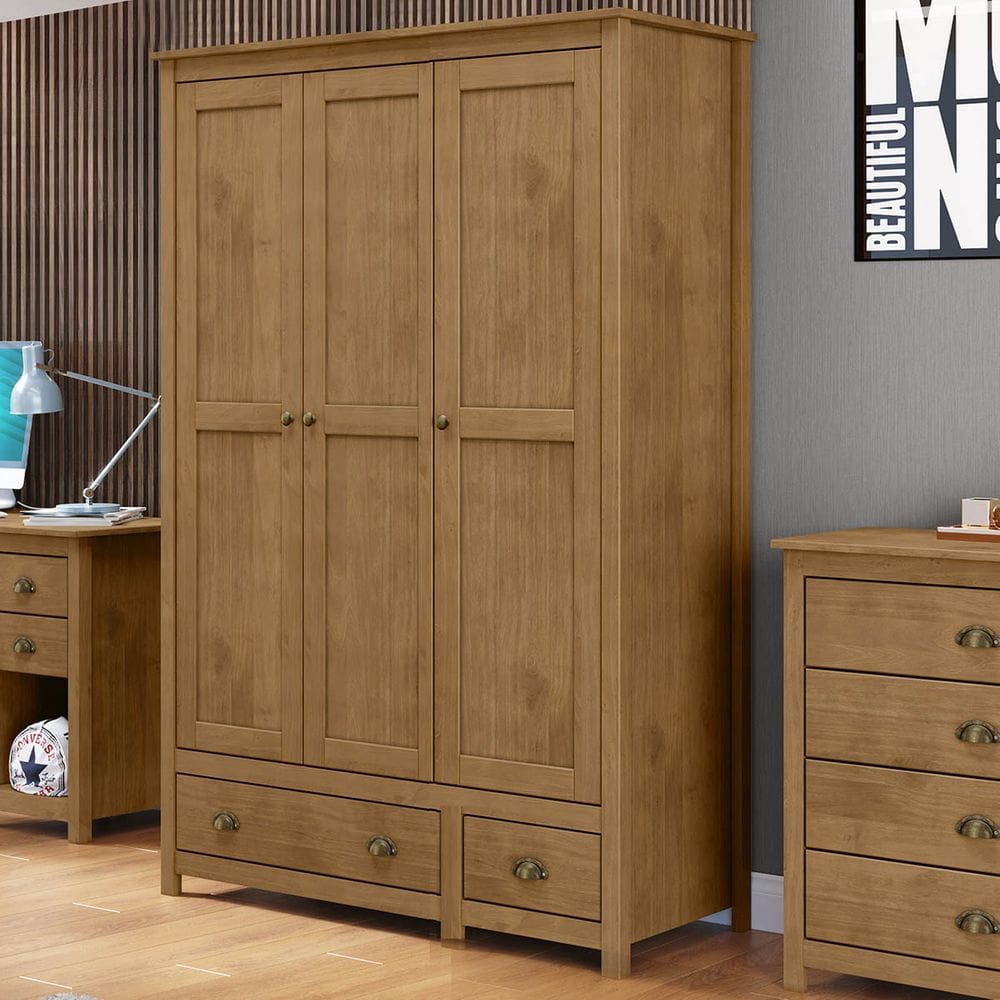 Guarda-Roupa 3 Portas 2 Gavetas Topázio Madeira Pinus Freijó - Finestra