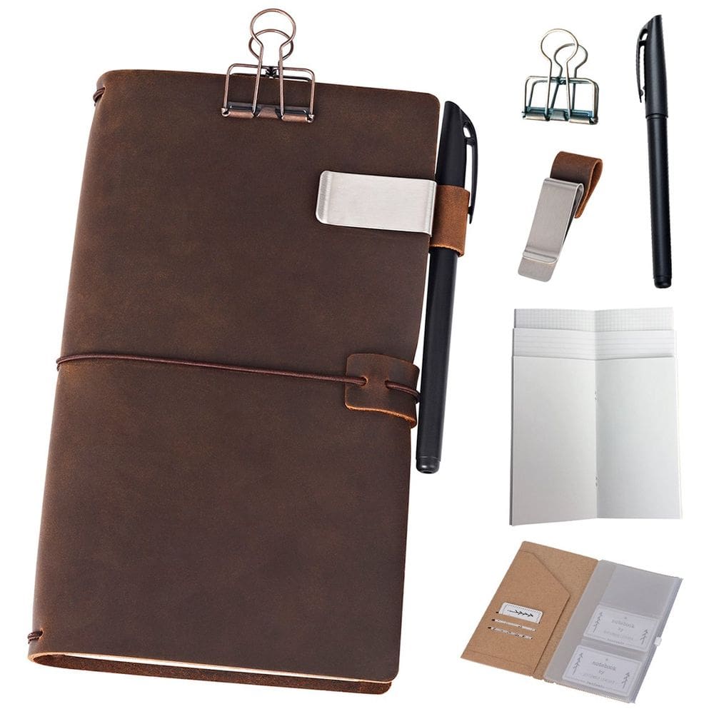 Caderno de viagem de couro recarregável Journal newestor marrom