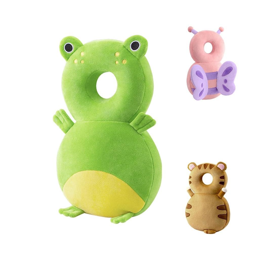 Mochila com almofada de proteção de cabeça para bebês, Green Frog