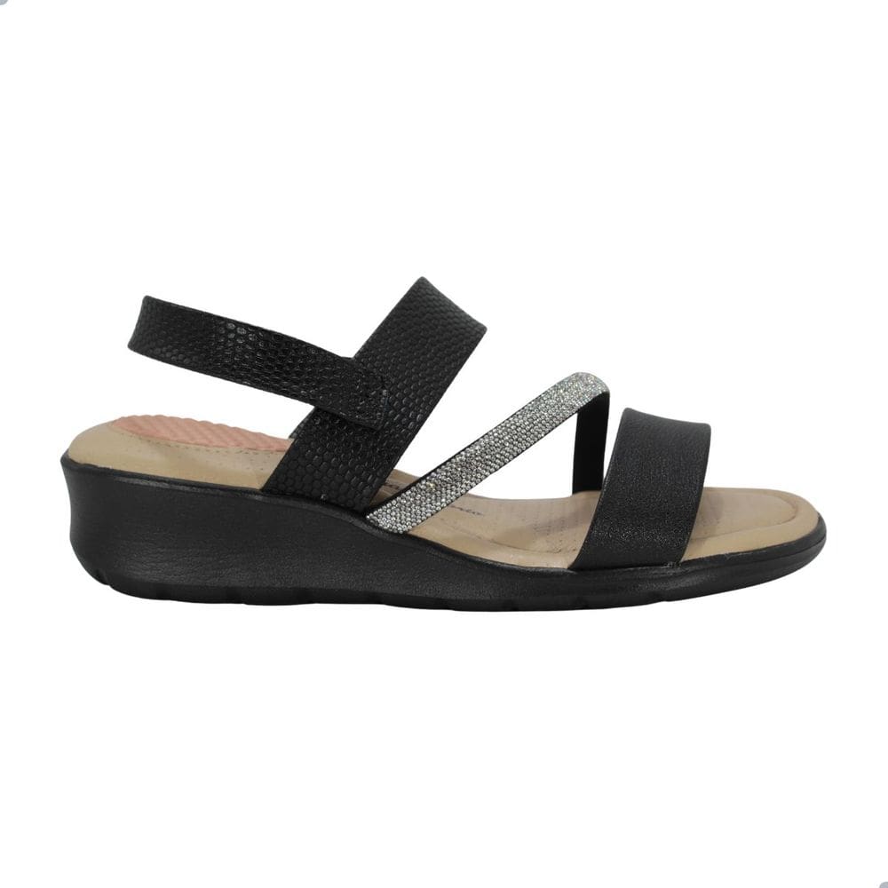 Sandália Feminina Modare Preta Com Brilho Ultra Conforto Preto