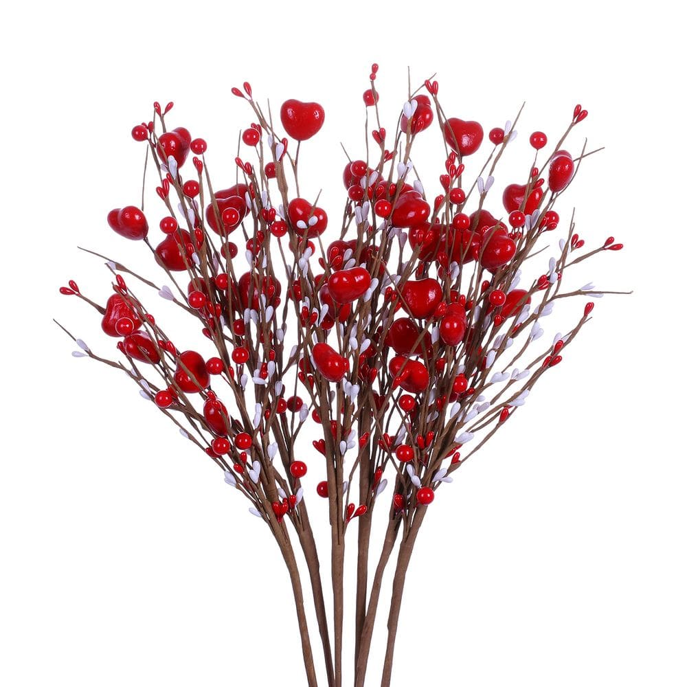 Hastes artificiais de flores de frutas vermelhas para o Dia dos Namorados, 6 unidades