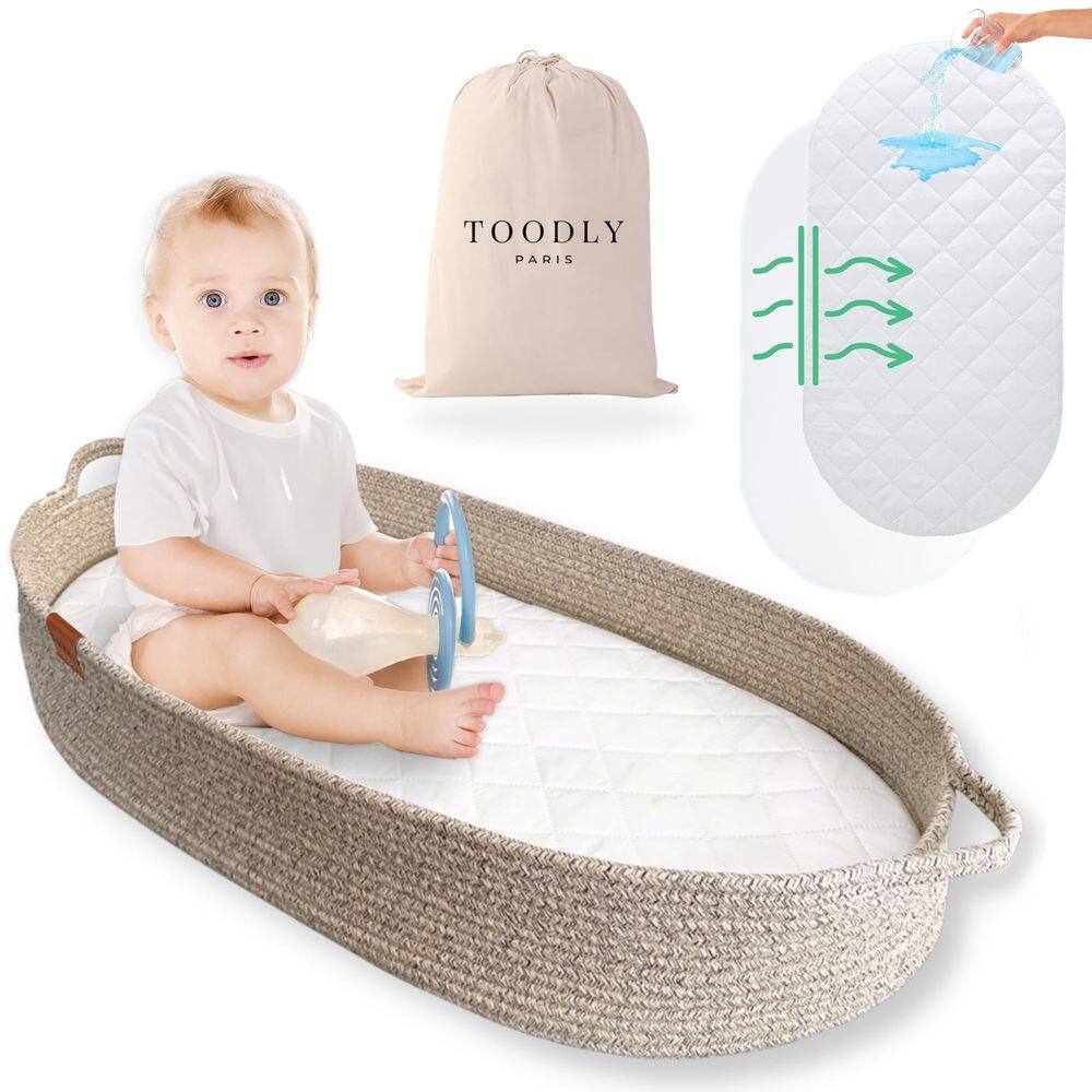 Cesto de troca de bebê Toodly Brown Cotton Rope com colchão