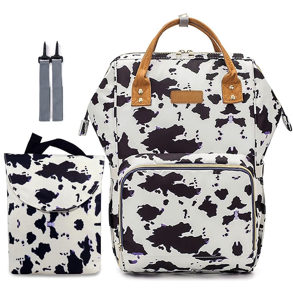 Mochila de fraldas com estampa de vaca para mamãe e meninas com acessórios
