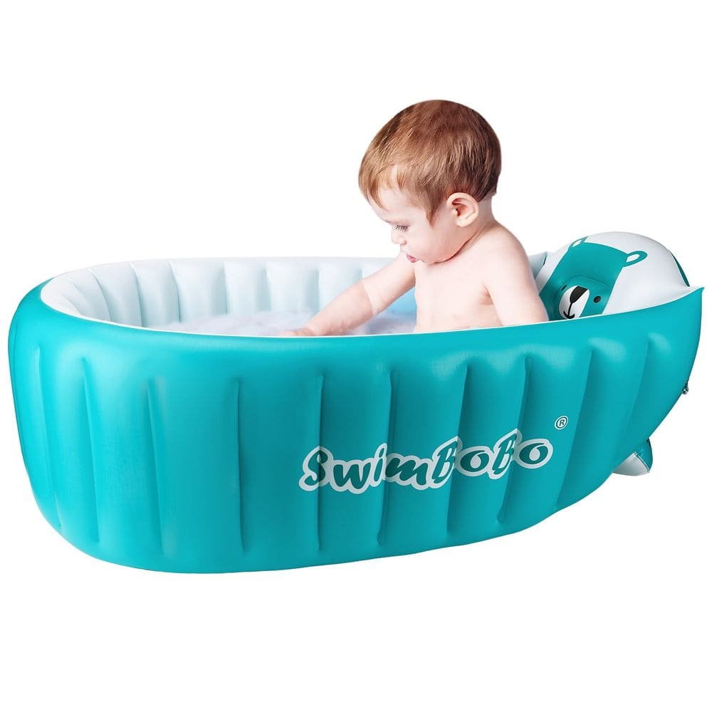 Banheira inflável para bebês Swimbobo portátil dobrável azul