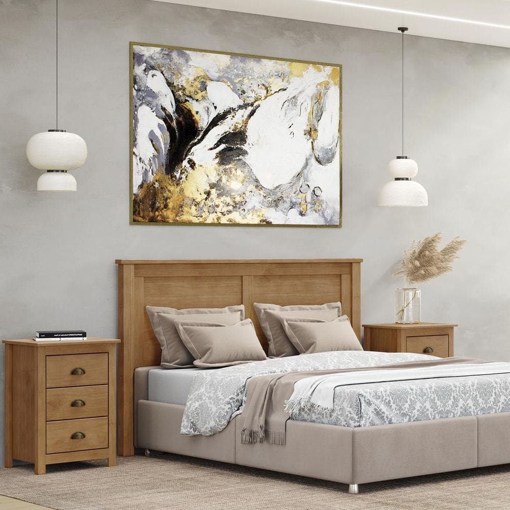 Conjunto Quarto: Cabeceira Cama, 2 Mesas de Cabeceiras Topázio Freijó Madeira Pinus - Finestra