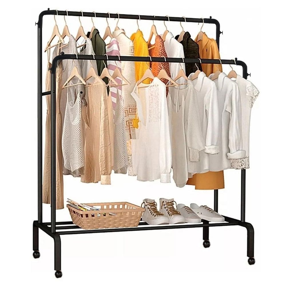 Arara Dupla Roupa Cabideiro Blusa Casaco Calçado Sandalia Sapateira Bolsa Chapeu Casa Quarto Closet Rodinhas Organizaçao Multiuso