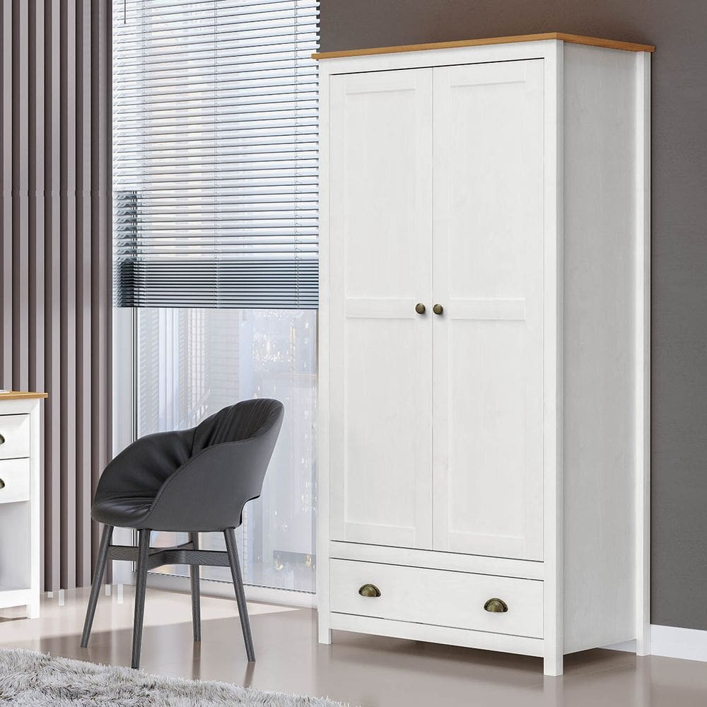 Guarda-Roupa Multiuso 2 Portas 1 Gaveta Topázio Branco/Freijó Madeira Pinus - Finestra