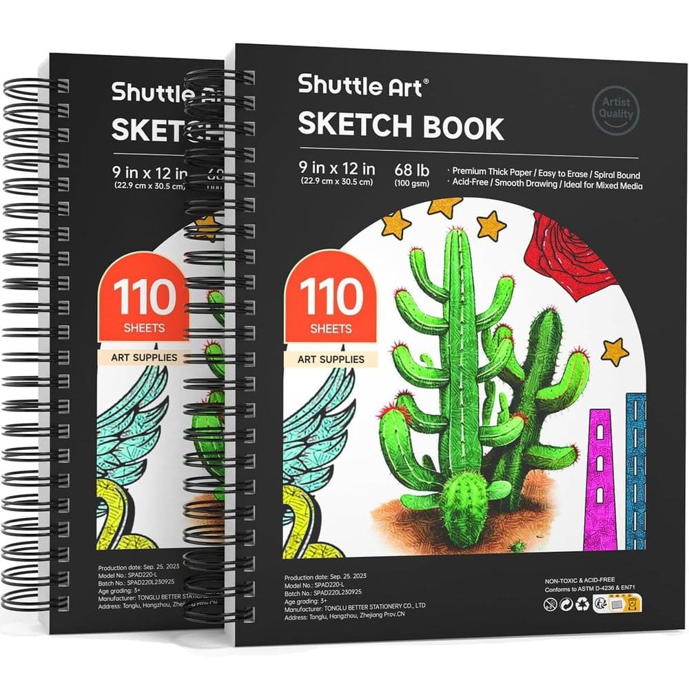 Sketchbook Shuttle Art 9x12 em 220 folhas, pacote com 2