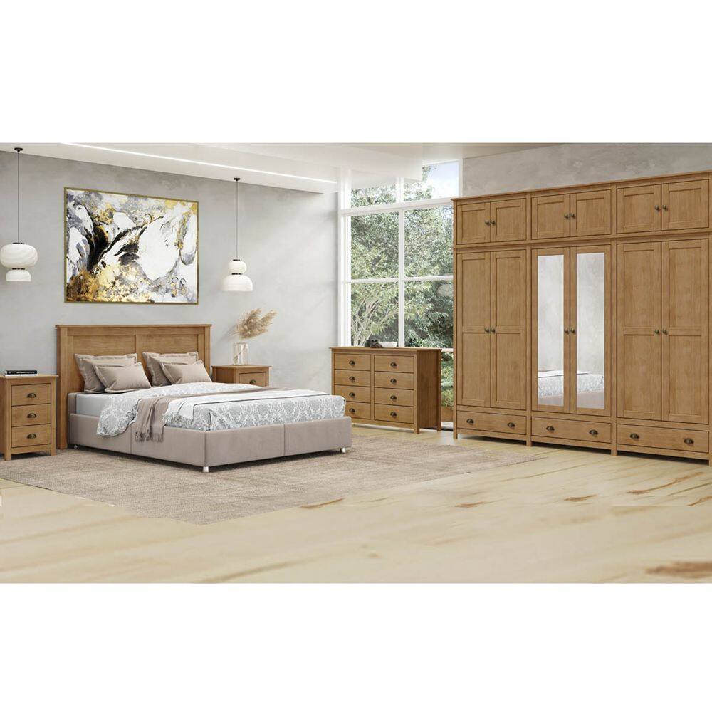 Conjunto Quarto: Guarda-Roupa 12 Portas Cabeceira Cômoda 8 Gavetas 2 Mesas Cabeceiras Topázio Freijó Madeira Pinus - Finestra