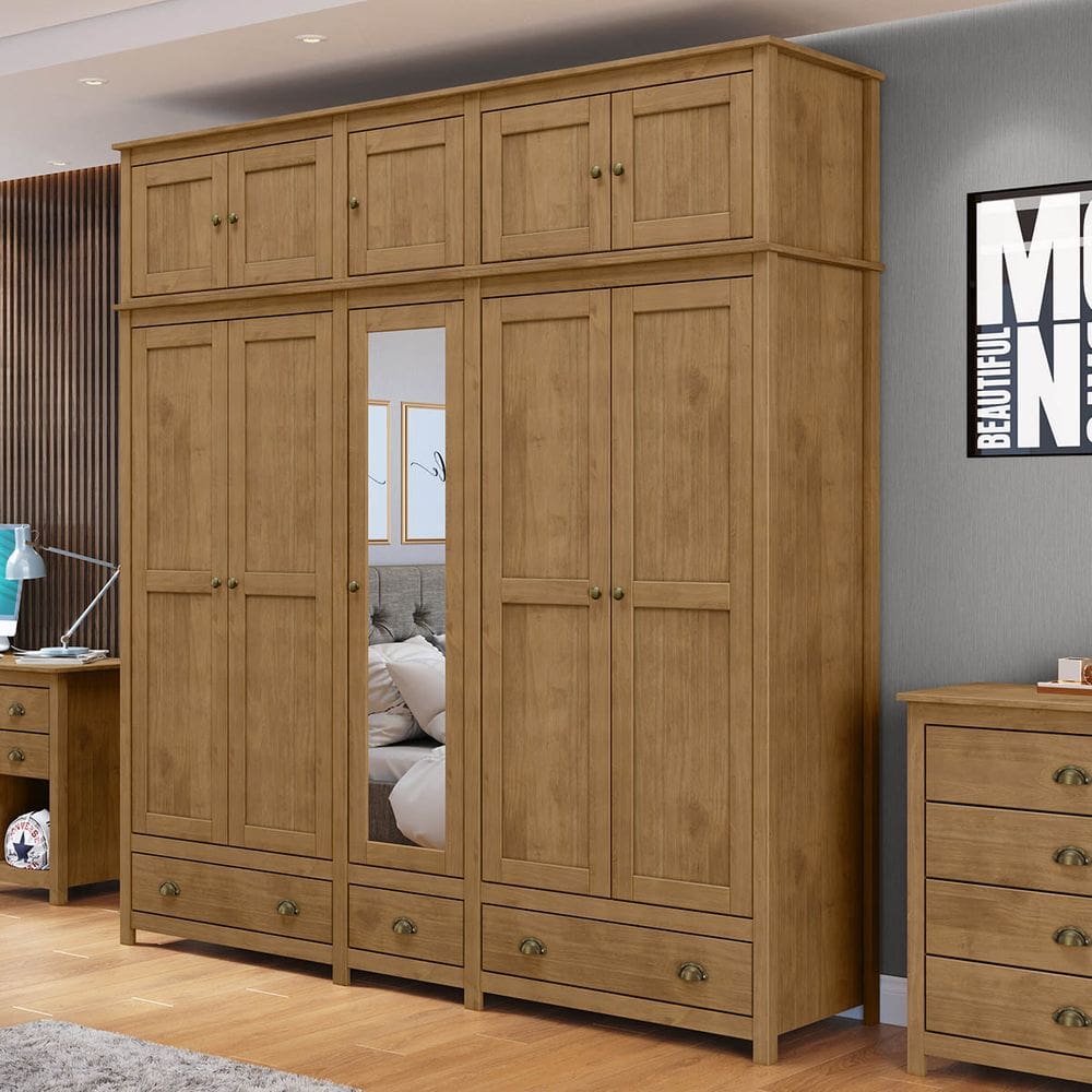 Guarda-Roupa Casal 10 Portas 3 Gavetas Topázio Freijó Madeira Pinus - Finestra