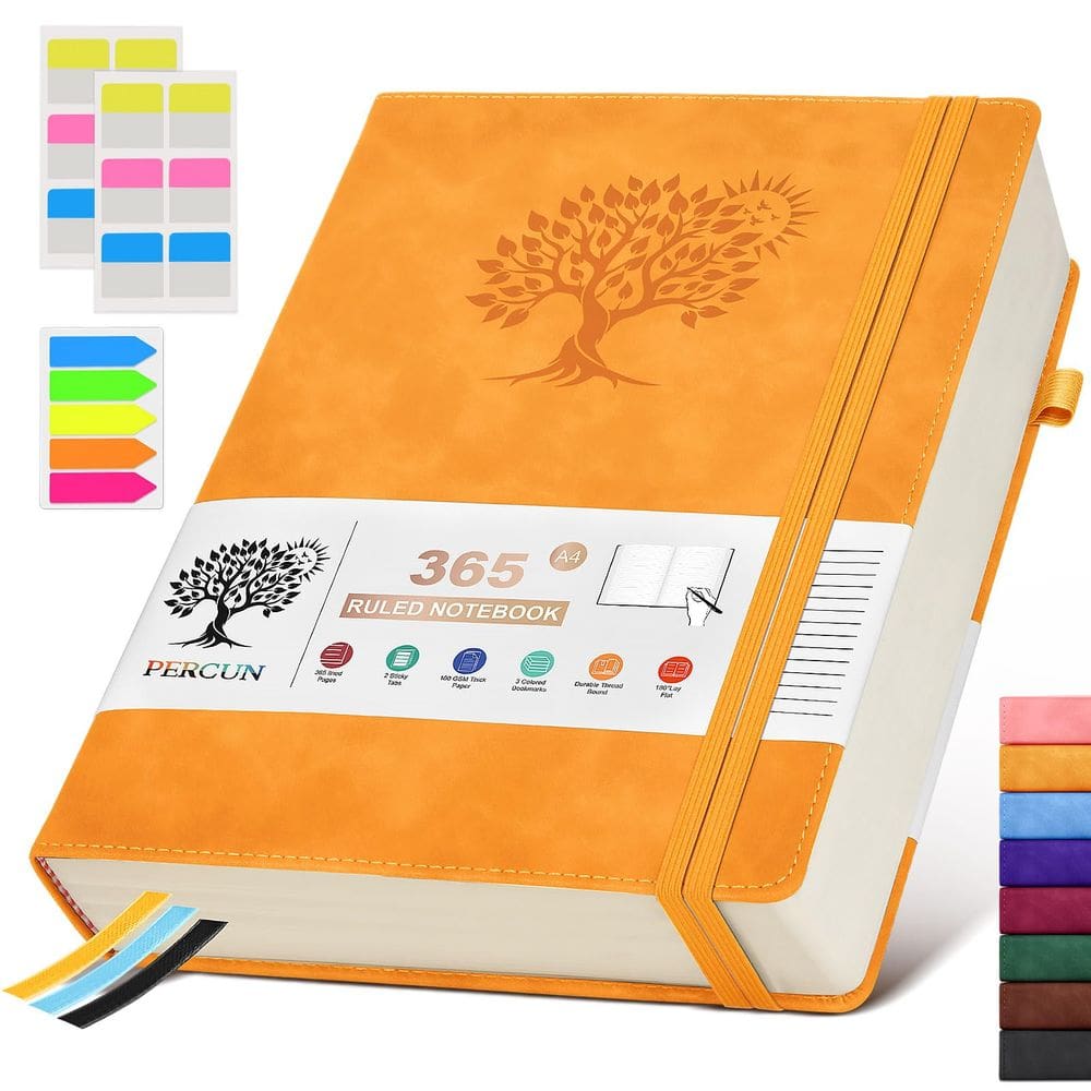 Caderno de jornal PERCUN A4 forrado com capa de couro de 365 páginas