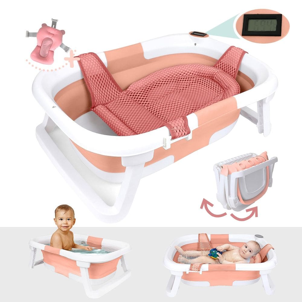 Banheira de bebê bebeleh dobrável com termômetro rosa 0-24M
