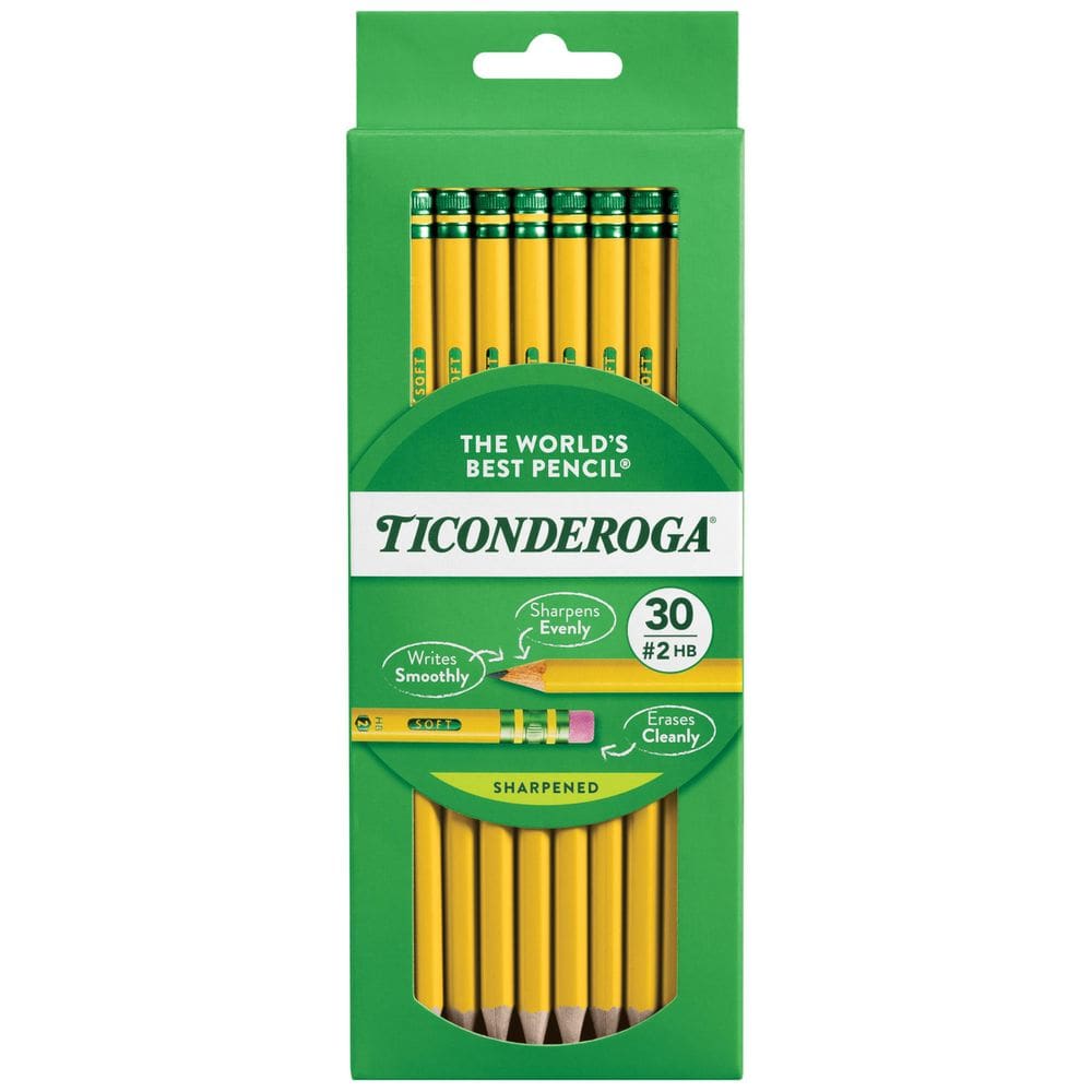 Lápis Ticonderoga, estojo de madeira, 2 HB, amarelo macio, pacotes de 30 x 6