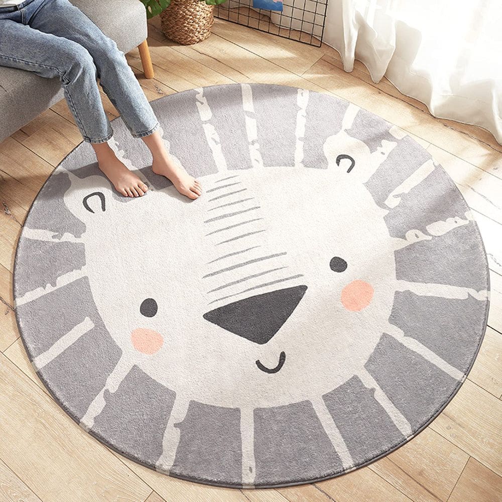 Tapete Play ABREEZE Lion Kids, macio de pelúcia, antiderrapante, 120 cm, cinza