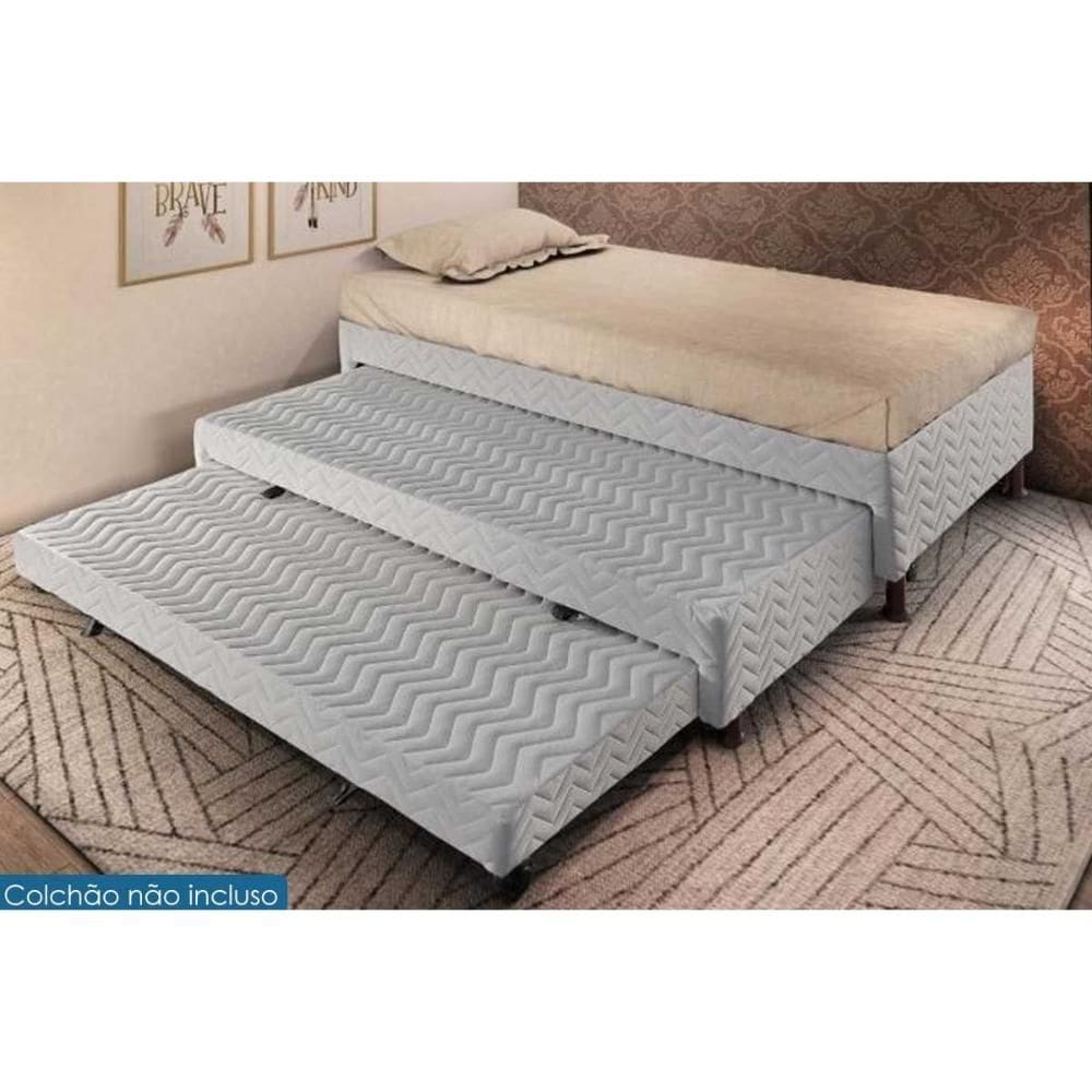 Cama Box Base c/ Auxiliar Solteiro Universal Bordado White (88x188x32) - Paropas