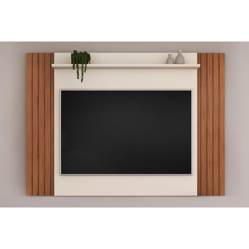 Rack Bancada c/ Painel p/ TV até 60 Pol Trend Ripado Extensível 108x160 cm Cedro/Bali - DJ Móveis